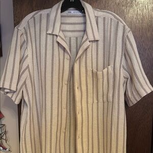 Zara Cream Casual Button Down Shirt